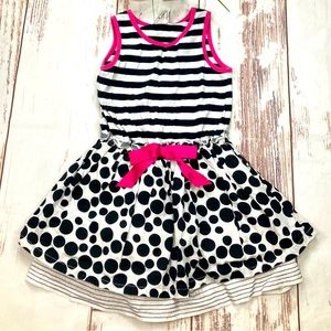 Dress Sleeveless Polka Dot Black White & Hot Pink Striped Sz 5